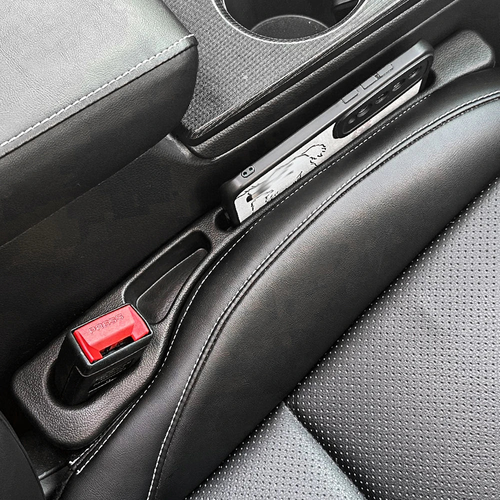 Car Seat Gap Filler Strips, 2-Piece Black Side Seam Inserts for Compatible Seat-to-Console Spaces with Listed Gap Width and Seat Height Fit Requirements