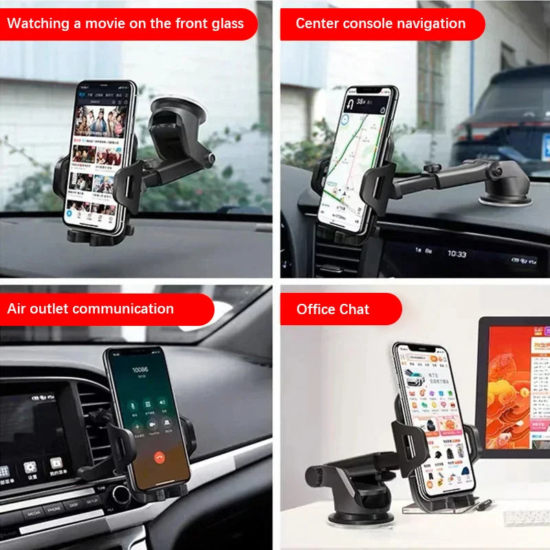Suction Cup Car Phone Mount for Compatible Dashboard or Windshield Placement, Adjustable Smartphone Holder with Separate Air Vent Style Option