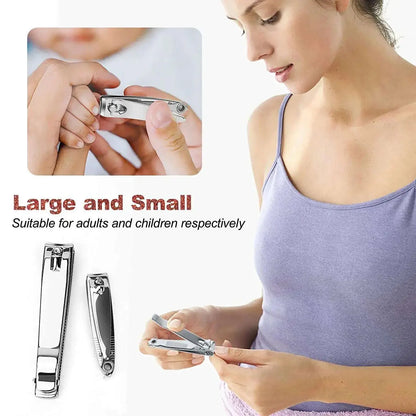 Stainless Steel Nail Clippers with Curved Cutting Edges and Keyhole Ends, One Large Clipper or Large and Small Two-Piece Options for Everyday Nail Grooming