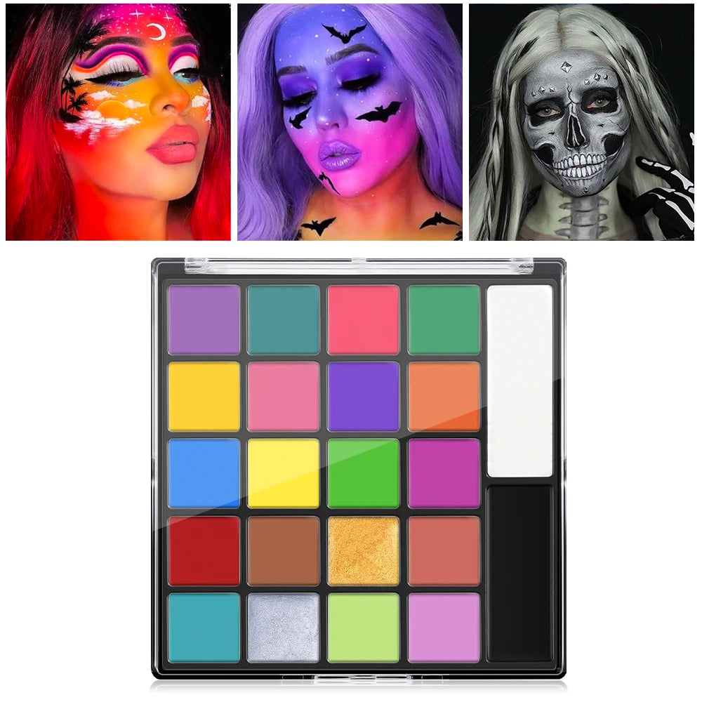 22 Color Face Paint Palette and SFX Makeup Kit Options for Halloween, Cosplay and Stage Costumes, with Brush Bundle Choices for Creative Body Art