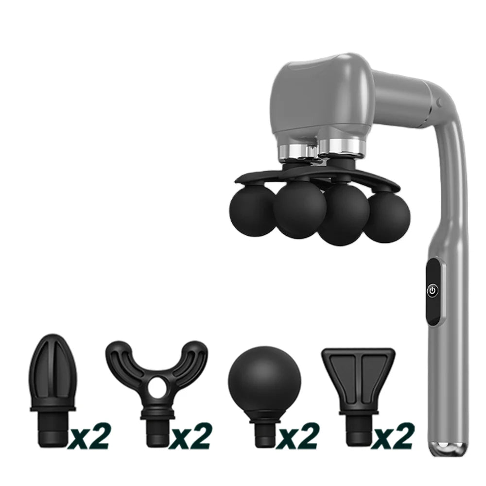Detachable Long-Handle Massage Gun with Six Intensity Levels, Listed 1800mAh Battery and 15-Minute Timer in Black, Grey or White for Adult Home Relaxation