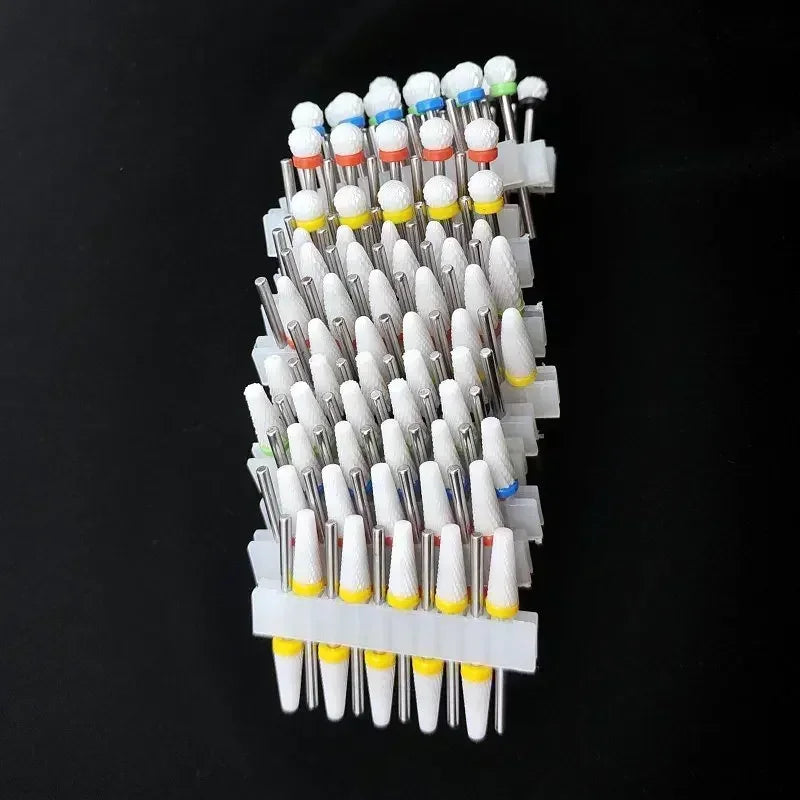 Zirconia Ceramic Nail Drill Bit Options with Listed 2.35mm Shank and Extra Coarse to Extra Fine Grade References for Compatible Electric Manicure Tools