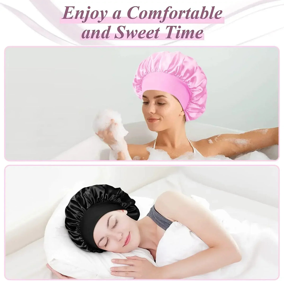 Satin Hair Bonnet with Wide Elastic Band, Single Sleep Cap in Thirteen Colors for Long or Short Hair, Nighttime Routines, Makeup and Face Washing