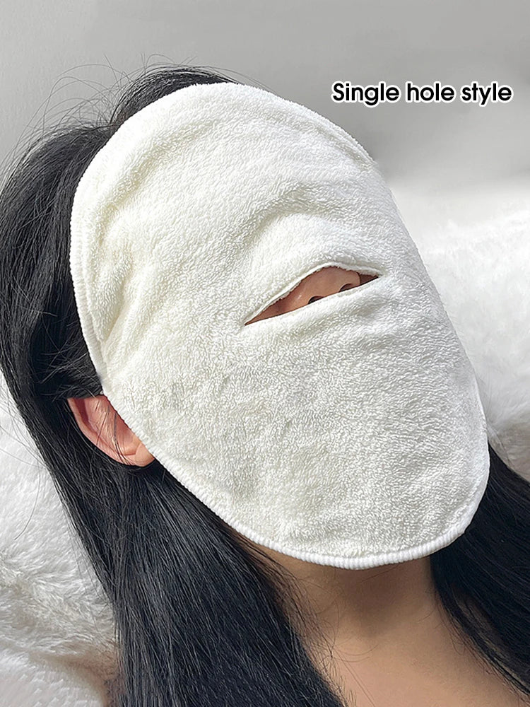 Face Compress Towel with Ear-Hanging Design, Single-Hole or Three-Hole Facial Cloth Options for Instruction-Guided Warm or Cool Wet Skincare Routines