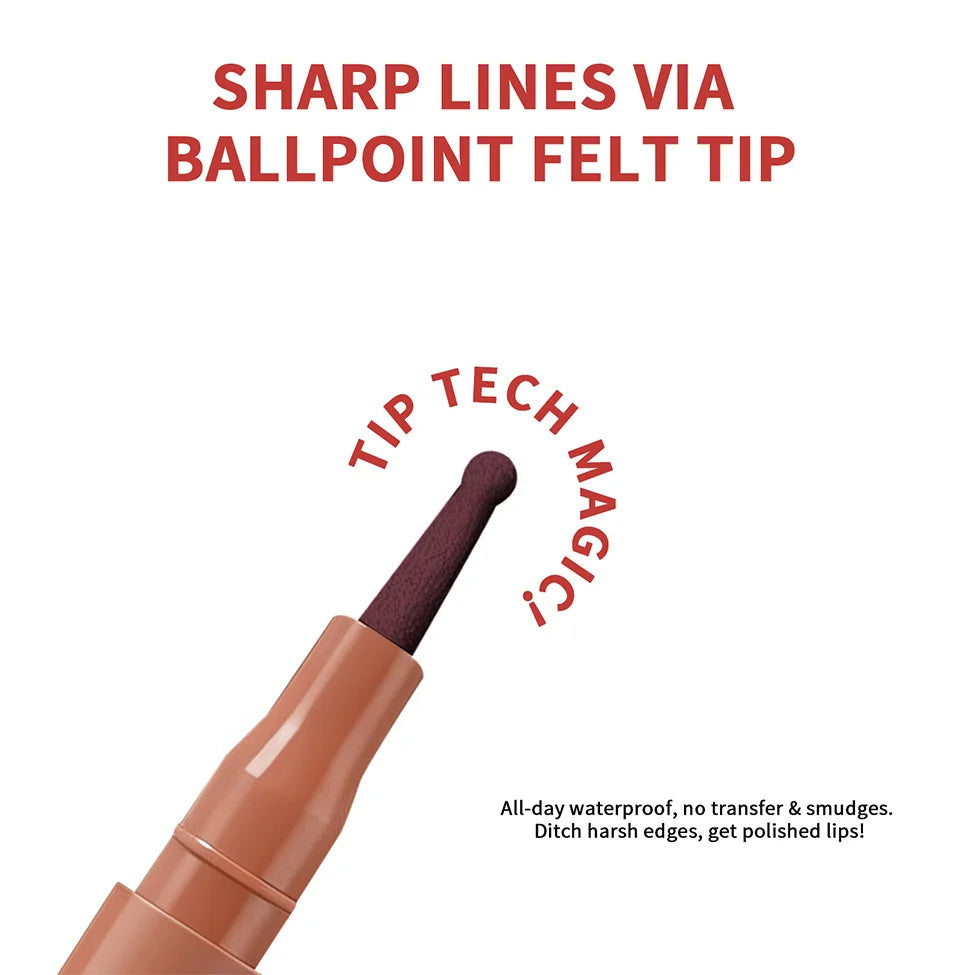 Lip Liner Stain by Lakerain with Flexible Ballpoint Felt Tip, Listed 1ml Lip Contour Makeup for Outlining, Shading and Filling with Eight Named Shade Choices