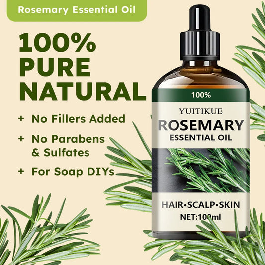 Rosemary Essential Oil for Label-Guided Aromatherapy and Cosmetic Hair, Scalp and Skin Care, At-Home Personal Grooming and Self-Care Gift Ideas