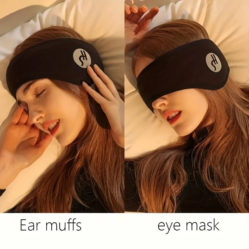 Sleep Mask with Ear Covers, Adjustable Soft Black Eye and Ear Cover with Lightweight Design for Airplane Travel, Home Rest and Nap Routines