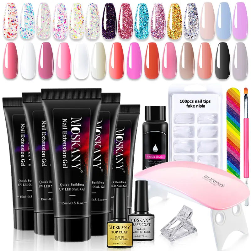 Poly Nail Gel Kit Options for Nail Extensions and DIY Manicure, Single, Three and Six-Piece Gel Selections with Listed 6W LED Lamp Set