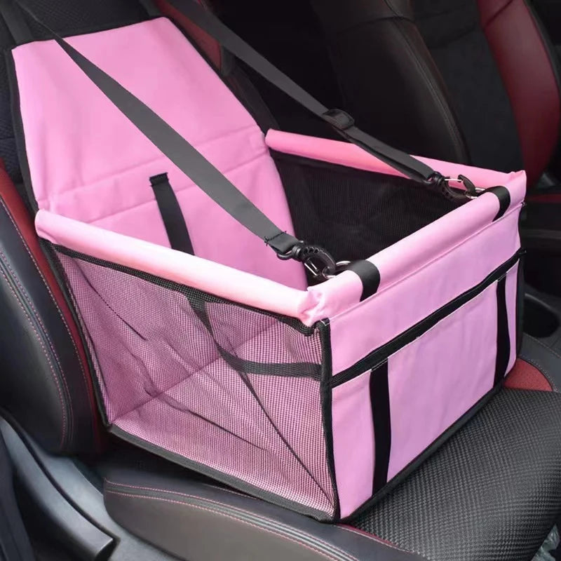 Dog Car Booster Seat Basket with Mesh Design, Foldable Pet Travel Carrier for Compatible Vehicle Seating, Black, Red, Pink, Blue and Gray Option Labels