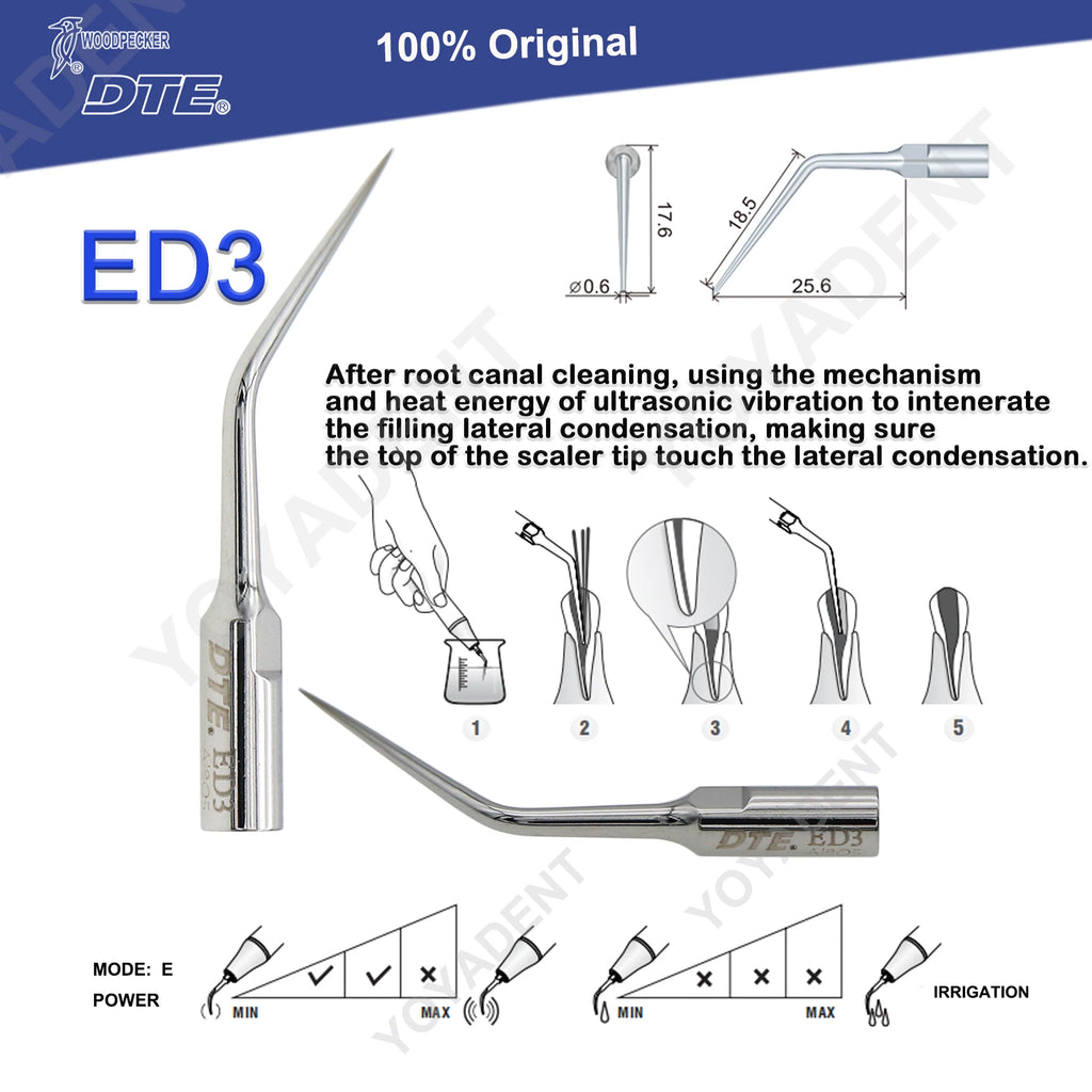 Endodontic Ultrasonic Tips and Accessory Options by Woodpecker DTE, ED-Series Model Selections with TD-1L and HD-7L Choices for Dental Equipment