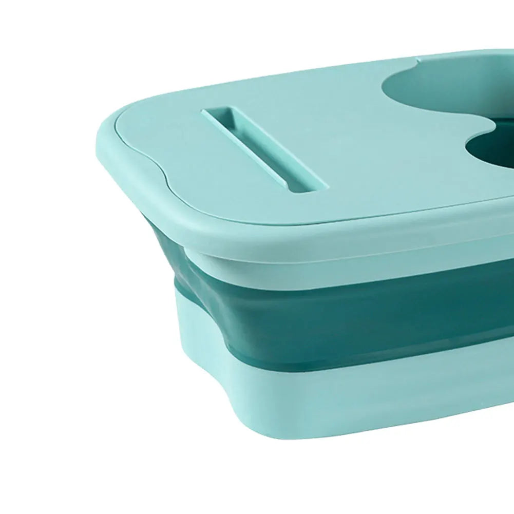 Collapsible Foot Soak Bucket in Green with Raised Massage Dots, Listed 40 x 32 x 17cm PP TPR Basin and With or Without Lid Options for Home Foot Care