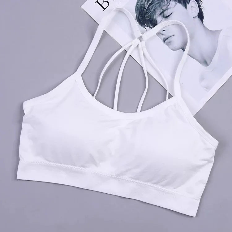Longline Sports Bra with Crisscross Back Straps for Women, Nylon One-Size Activewear Top in Black or White 7008 and 7009 Options for Yoga and Pilates