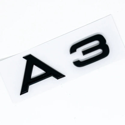 Car Trunk Badge Sticker in Glossy Black or Silver, 3D ABS Decorative Lettering with A-Series, TDI, TFSI and Numeric Engine-Designation Style Choices