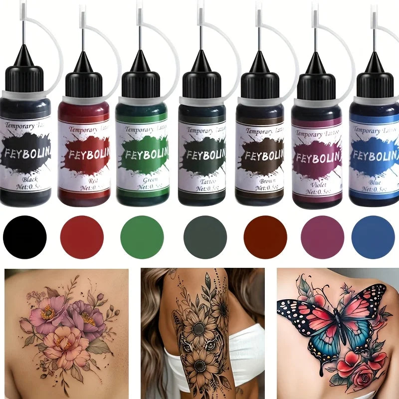 Temporary Tattoo Painting Gel for Freehand Body Art, Listed 0.5 oz Tattoo Paste with Seven 4pcs Style Labels for Adult Party and Costume Looks