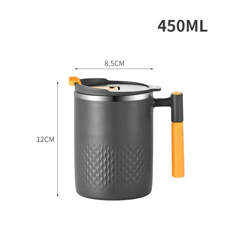 450ml Double Wall Coffee Mug with Handle and Lid, Listed 304 Stainless Steel Drinking Cup in A, B or C Options for Home Coffee, Tea and Office Breaks