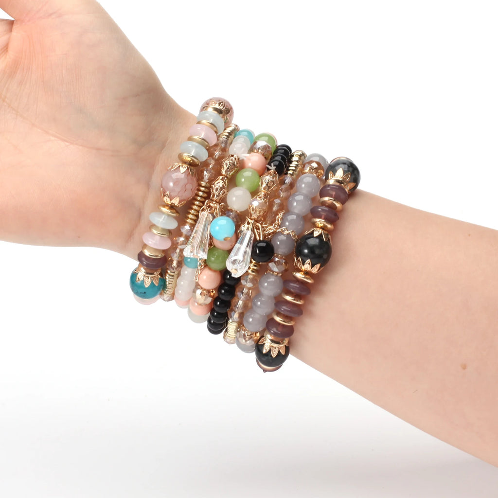 Boho Beaded Bracelets for Women, Stackable Multilayer Acrylic Bead Jewelry with Stretch Cord and Eight Color Options for Everyday Outfits and Gifts