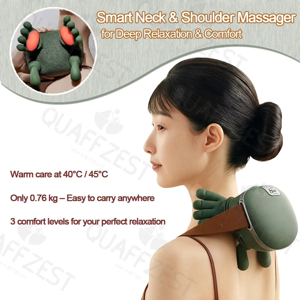 Neck and Shoulder Massager N7 in Moss Green with Cordless Kneading, Three Massage Levels, Two Heat Settings and Listed 2000mAh Battery for Home Personal Care