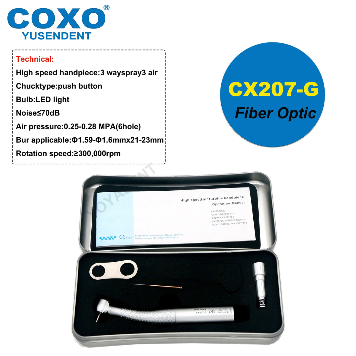 High Speed Dental Turbine Handpiece and Replacement Part Options by COXO YUSENDENT, H15 H16 H05 Models with Coupler, Rotor and Bulb Selections