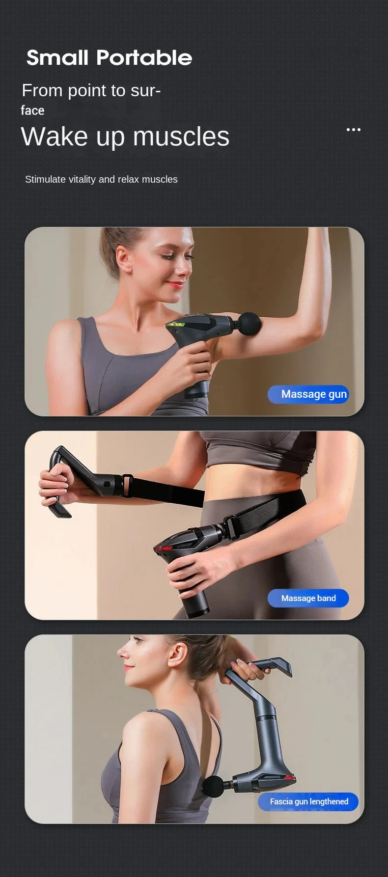 Long-Handle Massage Gun in Dark Gray with 1500mAh Battery, Type-C Charging and Listed 2600–3300rpm Motor Speed for Adult Personal Massage Routines