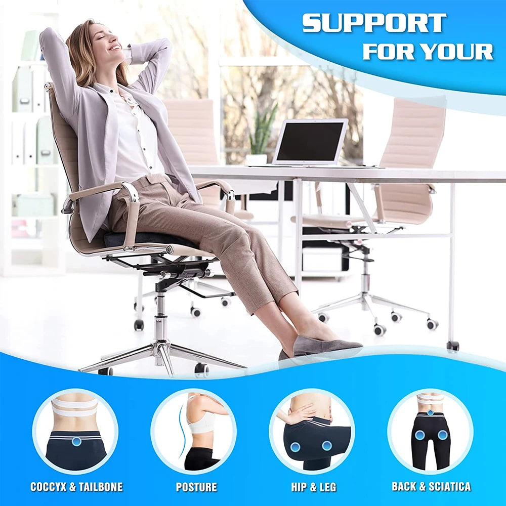 Memory Foam Seat Cushion with U-Shaped Cutout, Removable Mesh or Velour Cover and Non-Slip Bottom, Listed 45 x 35 x 7cm Pad for Office and Home Chairs