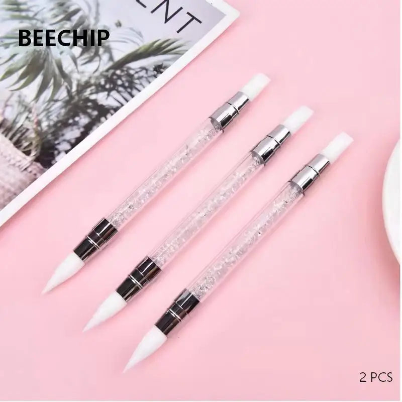Double-Head Silicone Nail Art Pen Set of 2 by Beechip, White Carving and Dotting Tools for Flower Sculpting, Embossing and DIY Manicure Designs