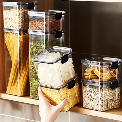 Clear Pantry Storage Jars with White or Black Covers, Five Capacity Options from 460ml to 1800ml and Single-Size Packs or Mixed Five-Size Kitchen Sets