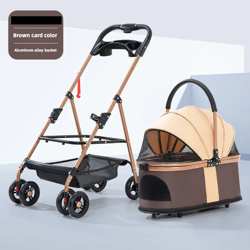 Folding Pet Stroller with Detachable Carrier, Listed 30lb Capacity and Easy Lock Canopy, Size M in Five Colors for Suitable Dogs and Cats on Neighborhood Outings