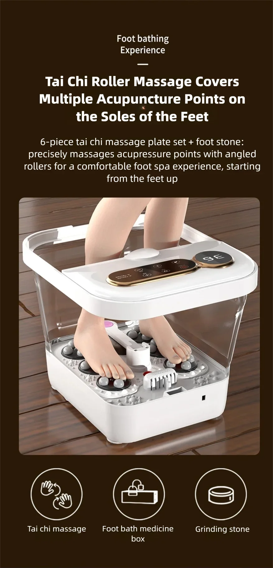 Heated Foldable Foot Spa H9802A with Listed Touch Controls, Temperature Settings and Detachable Roller Massage Plate for Home Foot Care, EU Plug Option