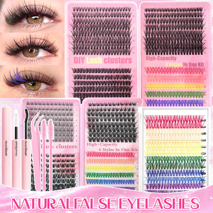 Color Mixed Lash Clusters, 12 and 30 Row Options with 345D and Wide Stem Styles for DIY False Eyelash Looks, Creative Eye Makeup and Occasions