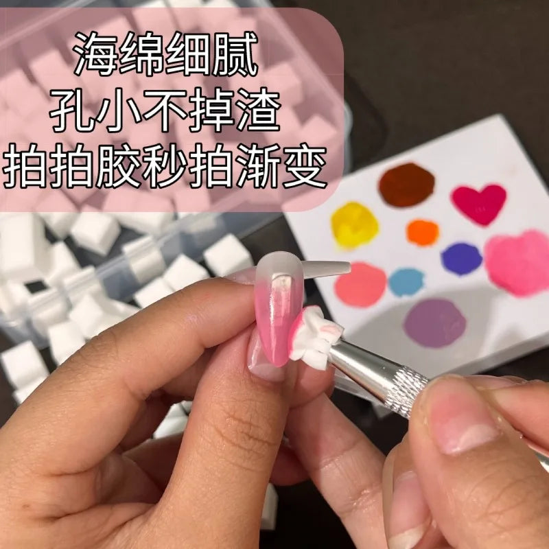 Nail Art Sponge Set, 1cm Gradient Color Blending Blocks with Grab Pen Set Reference and Separate 50-Piece Sponge Refill for DIY Ombre Manicure Designs