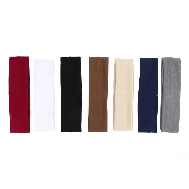 Elastic Sports Headbands for Women, Seven-Piece Stretchy Cloth Hairband Set in Black, Pink, Grey or Style Selections for Yoga, Running and Casual Hair Styling