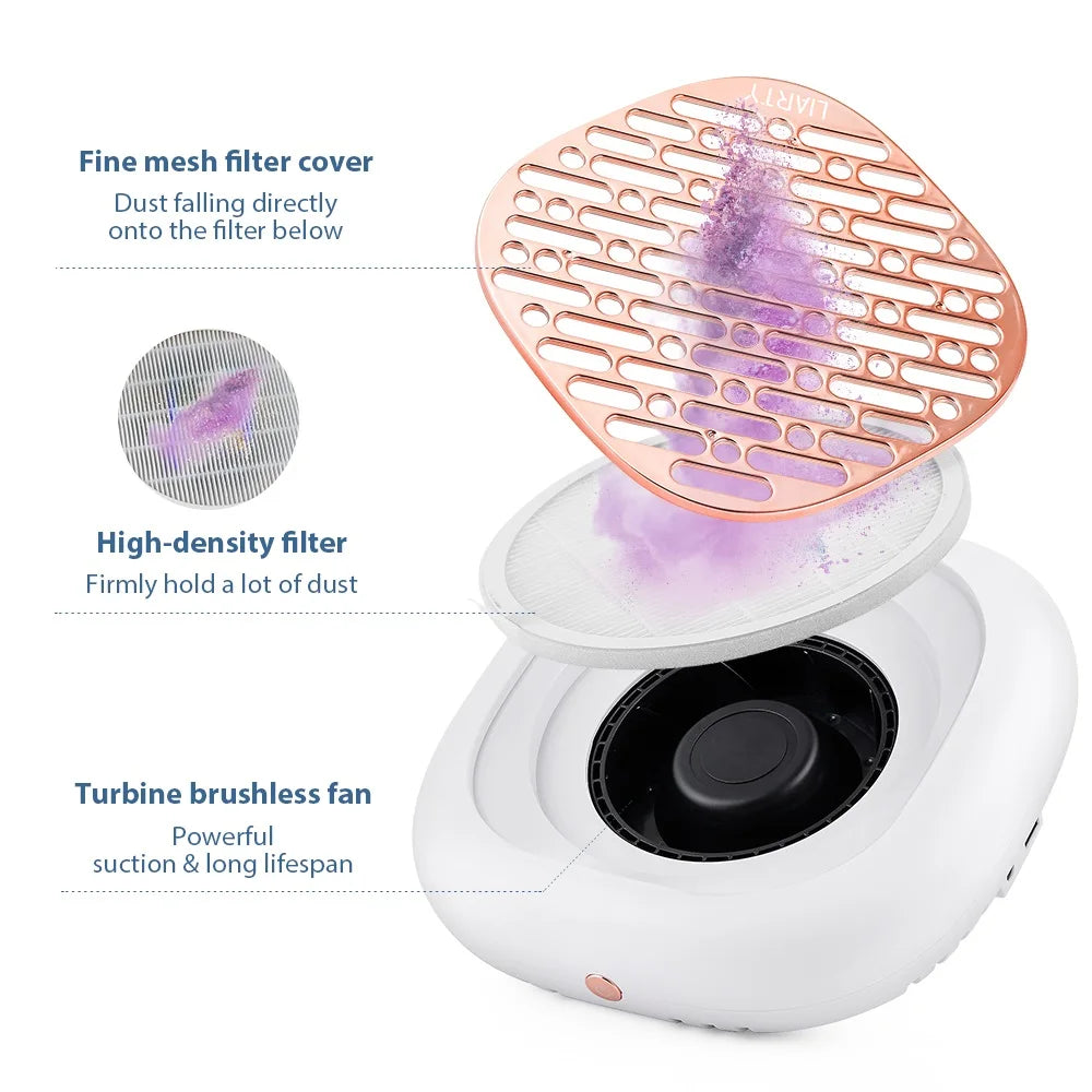 Two-Filter Nail Dust Collector with ABS Body, Adjustable Suction and Listed 23 x 22.5 x 6.9cm Size, Grey, Rose, Silver or Pink Manicure Vacuum Options