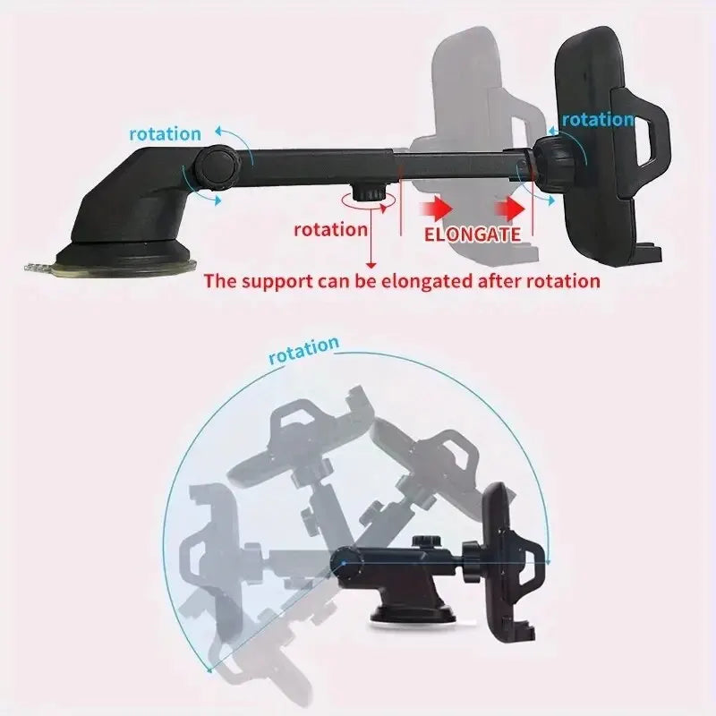 Suction Cup Car Phone Mount for Compatible Dashboard or Windshield Placement, Adjustable Smartphone Holder with Separate Air Vent Style Option