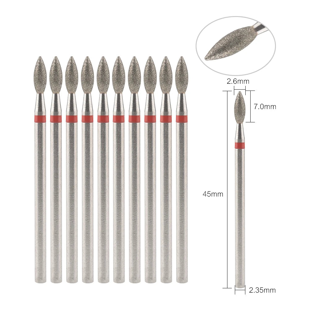 Diamond Nail Drill Bits, Listed 10-Piece Milling Accessories with 2.35mm Shanks, A-Series and Grade-Labeled Options for Professional Electric Manicure Filing