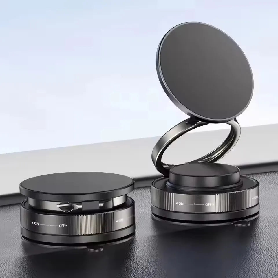 Vacuum Magnetic Car Phone Holder in Black, Suction Cup Mount with Locking Knob and Listed 360-Degree Rotation for Compatible Smooth Flat Surfaces