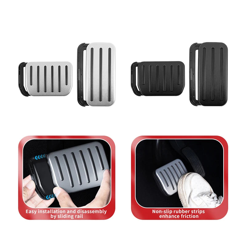 Tesla Pedal Covers by TESY in Black or Silver, Accelerator and Brake Pedal Styling with Slide-Rail Buckle Design for Compatible Model 3, Y and YL Vehicles