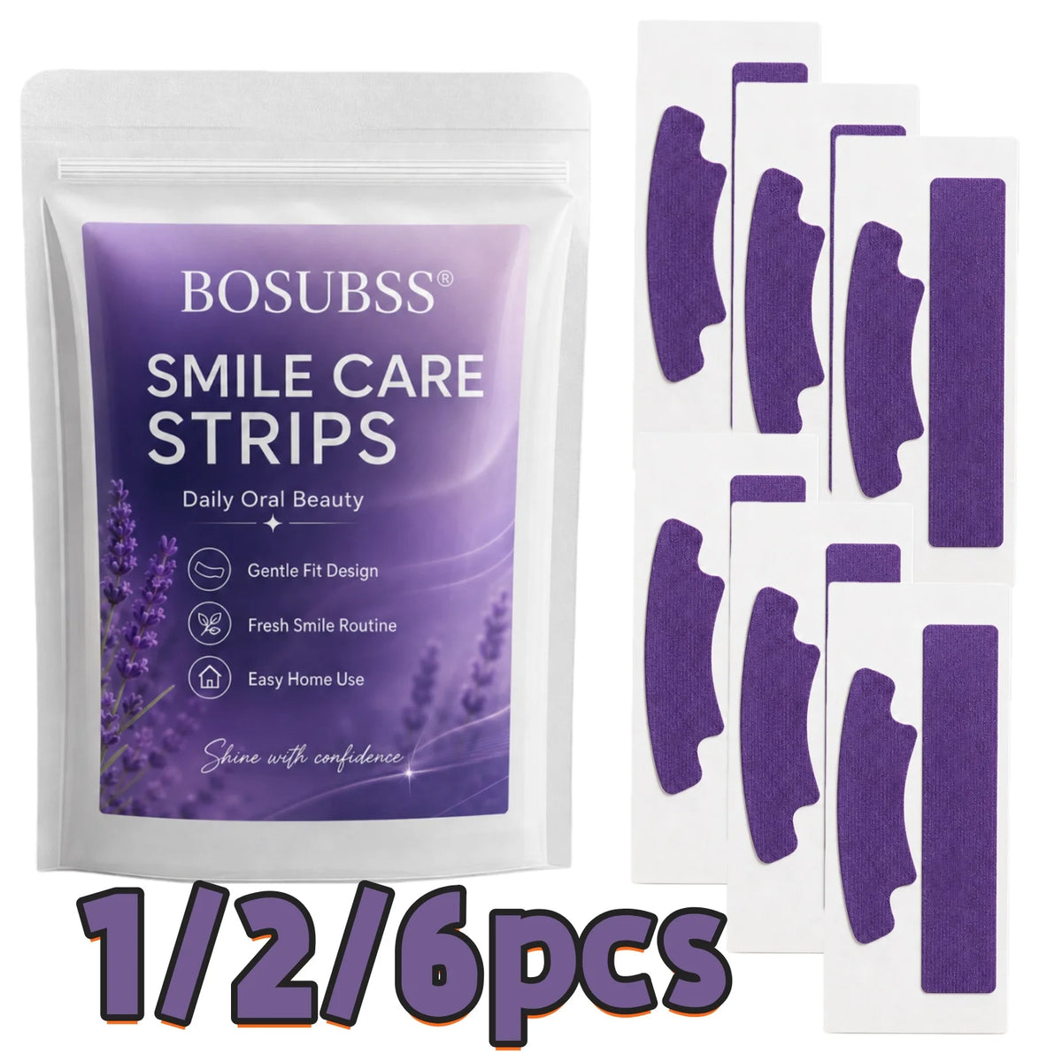 Purple Teeth Whitening Strips with Dry Sticker Format, Portable Oral Care Patches for Home and Travel in 1pcs, 2pcs or 6pcs Labeled Package Options