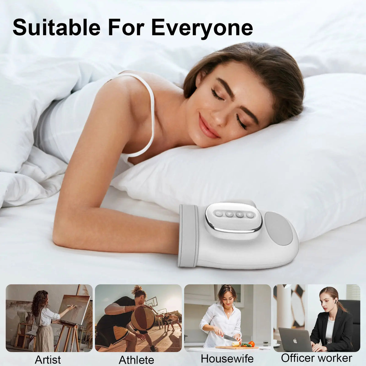 Heated Finger and Palm Massager in Gray with 13 TPU Airbags, Three Modes, Five Intensity Levels, 2000mAh Battery and Type-C Charging for Adult Relaxation
