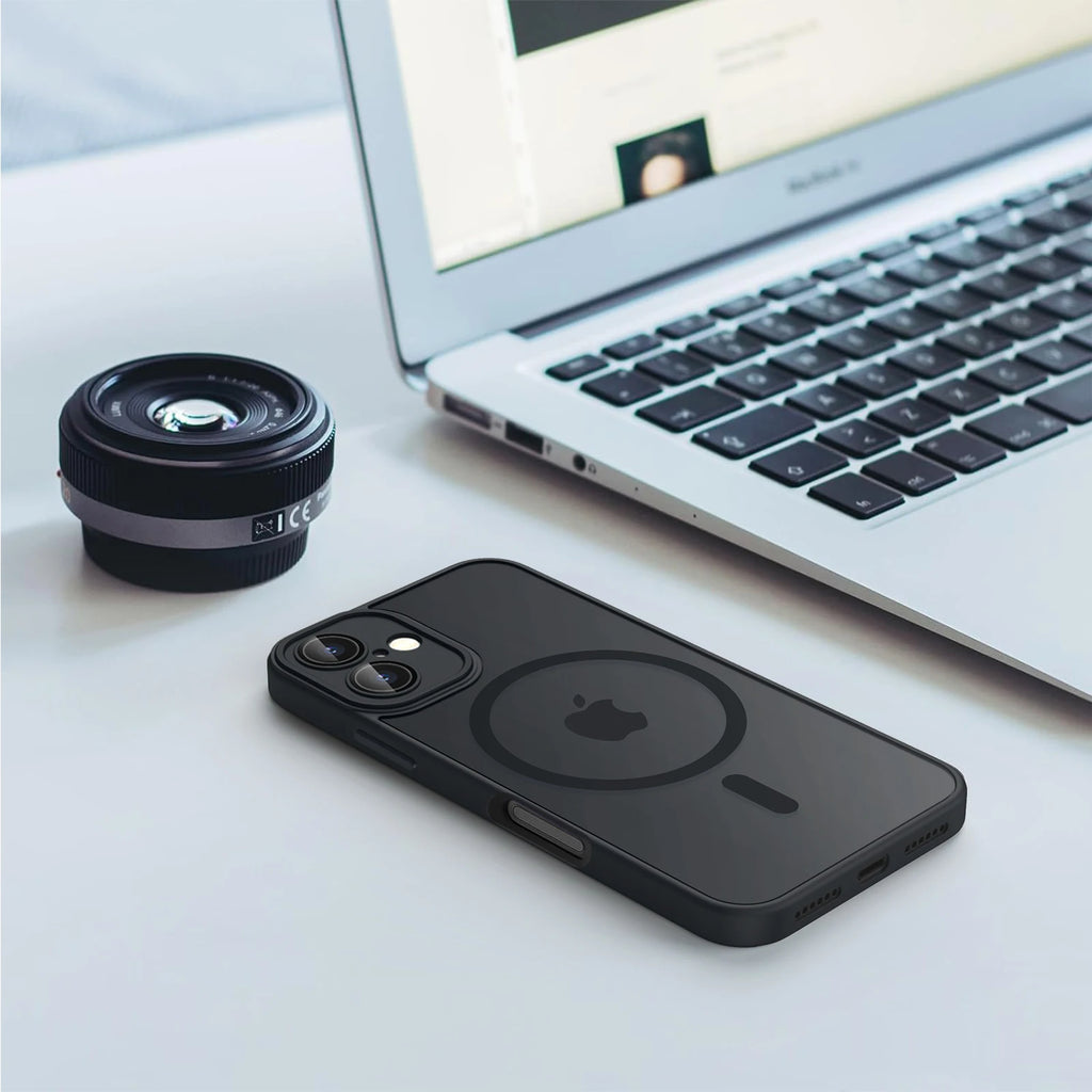 Magnetic Matte Translucent iPhone Case, Armor-Style Phone Cover with Separate iPhone 11, 12, 13, 14, 15 or 16 Options in Black, Dark Purple, Navy Blue and Wine Red