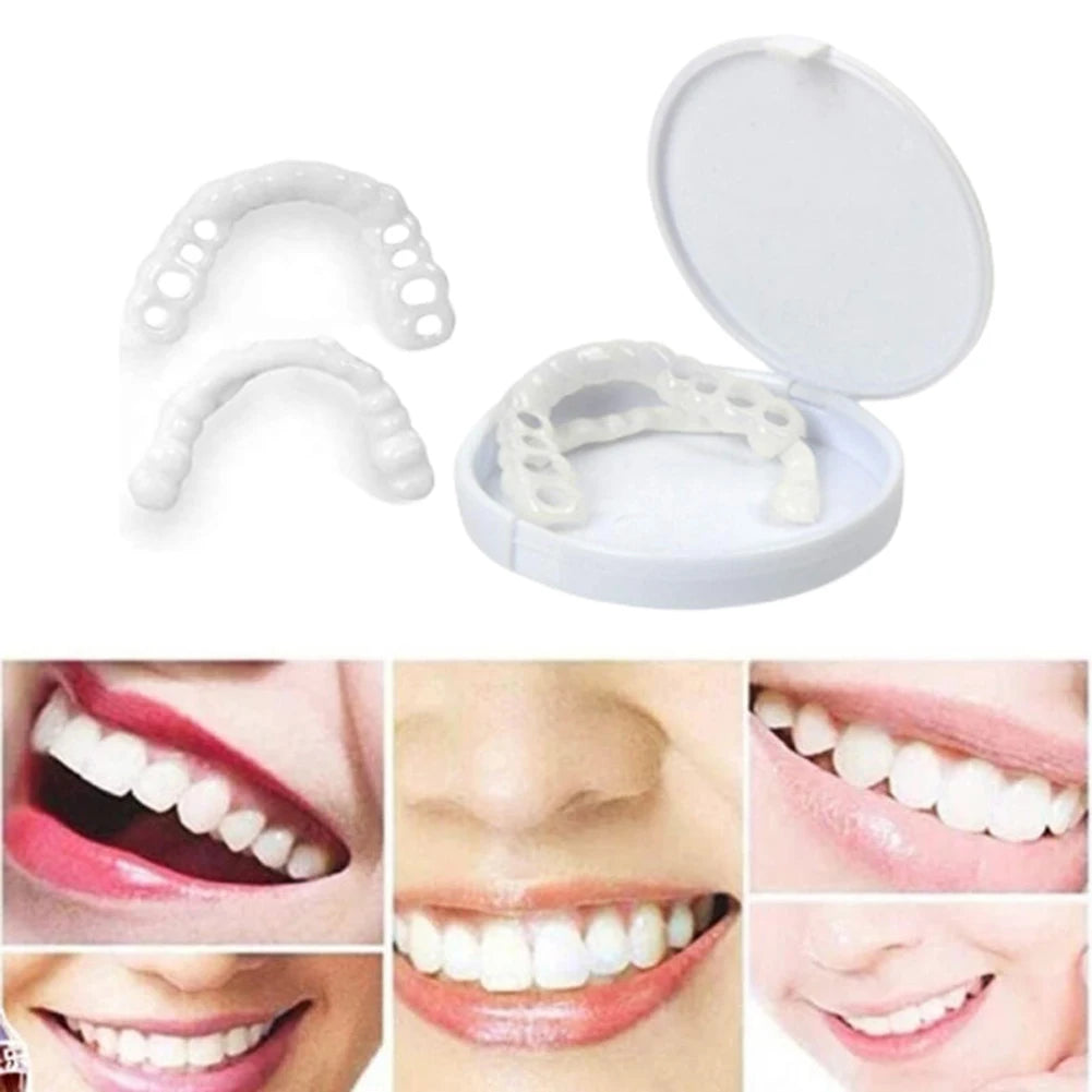 White Cosmetic Teeth Cover, Temporary False-Teeth Appearance and Denture-Style Listing with Material, Fit and Retention Requiring Professional Dental Review