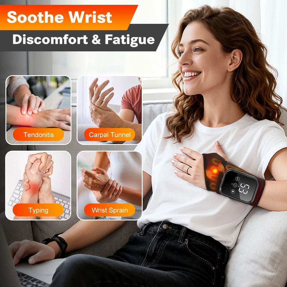 Heated Wrist Massager Wrap with Three or Five Heat Settings, Three Vibration Modes and Adjustable Strap, Type-C Rechargeable Models for Personal-Care Breaks