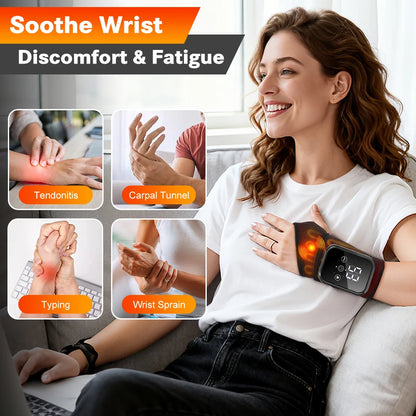 Heated Wrist Massager Wrap with Three or Five Heat Settings, Three Vibration Modes and Adjustable Strap, Type-C Rechargeable Models for Personal-Care Breaks