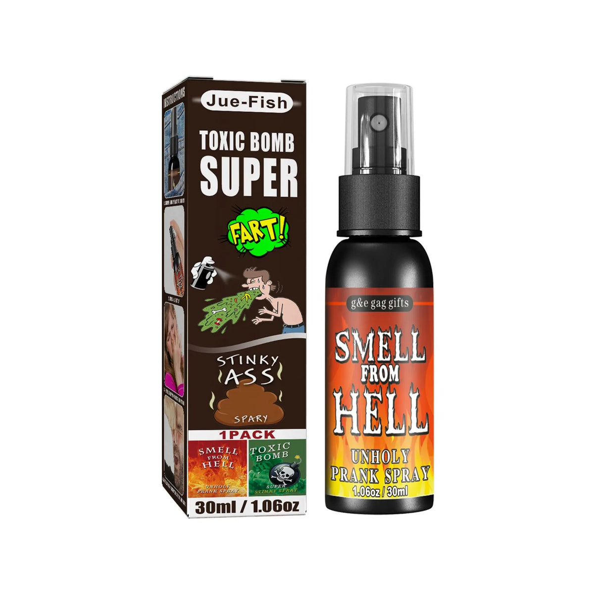 Fart Spray Novelty Liquid with Listed 30ml Pump-Action Bottle, Gag Gift Selection in A, B and C Single-Piece Labels or D Three-Piece Option