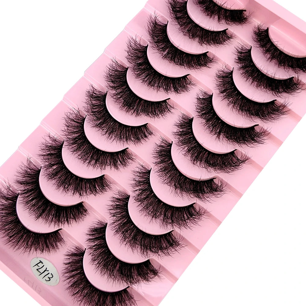 Faux Mink Strip Eyelashes in Ten-Pair Style Options, Synthetic Lash Fibers with Black Cotton Band Reference and Eighteen Codes for Everyday or Occasion Makeup