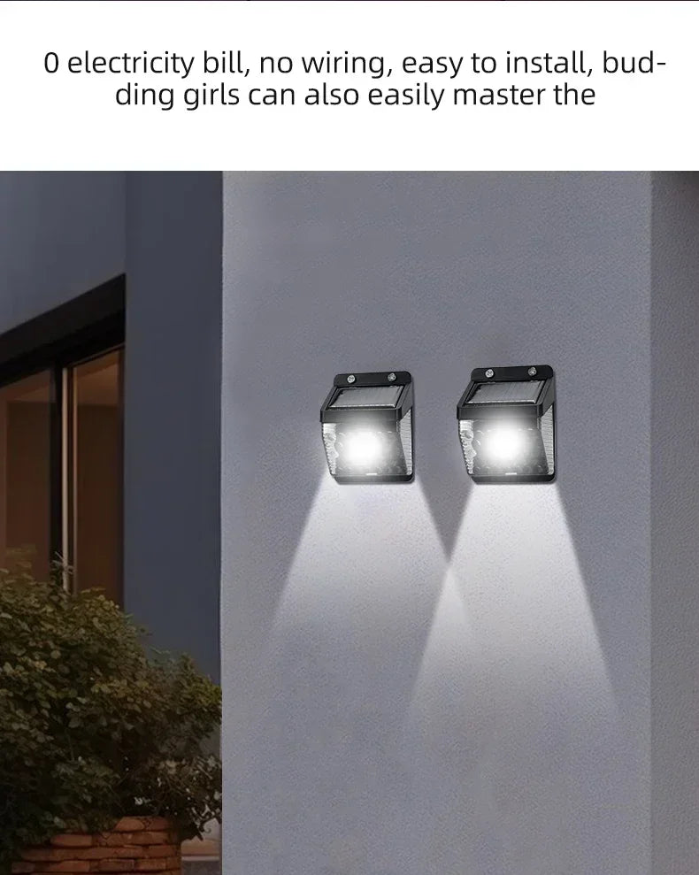 Outdoor Solar Wall Light Options for Garden Fences, Courtyards and Exterior Walls, with Listed 6-LED Non-Sensor and 30-LED PIR Motion Sensor Designs