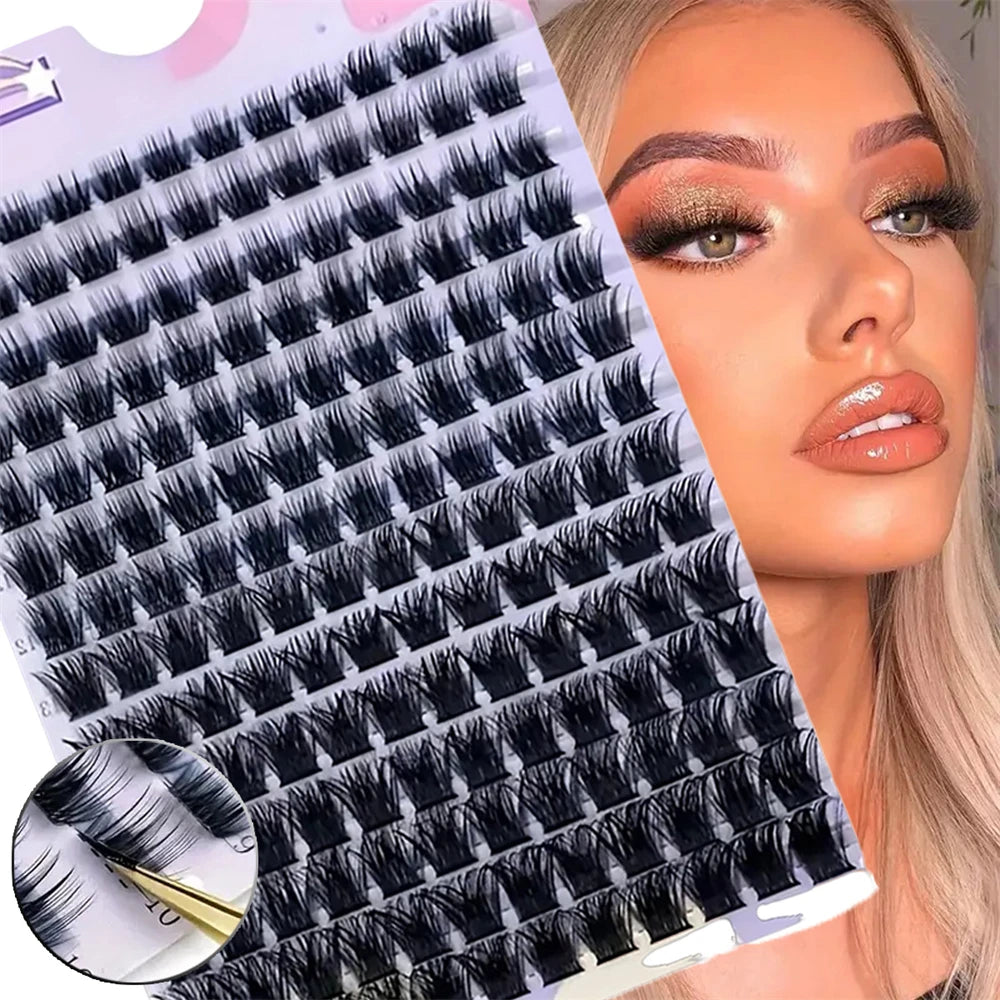168-Piece Lash Cluster Set with Listed 9–16mm Mixed Lengths and 0.07mm Thickness, D and DD Curl References for Custom Eye Makeup Styling