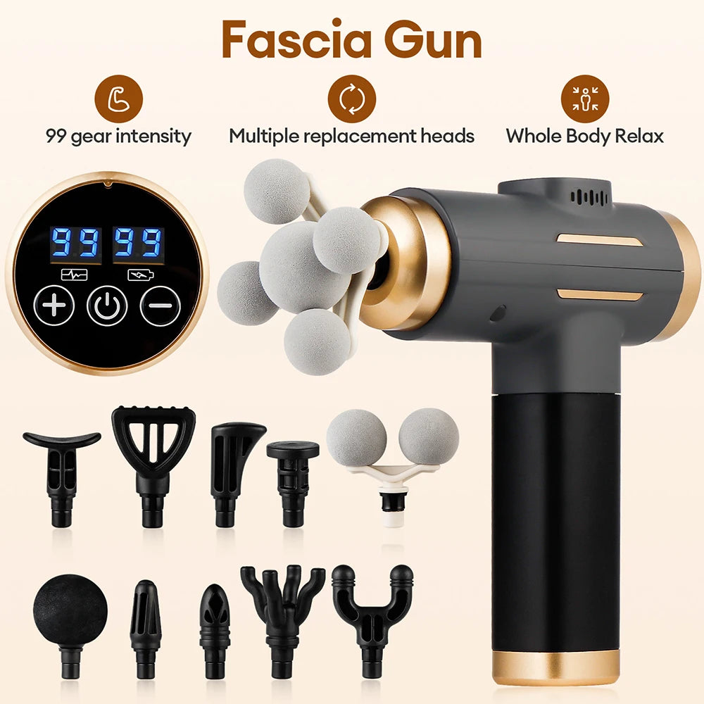 11-Head Massage Gun with 99 Adjustable Settings, USB-C Rechargeable Personal Massager with 1500mAh Battery and 10-Minute Timer for Adult Home Comfort