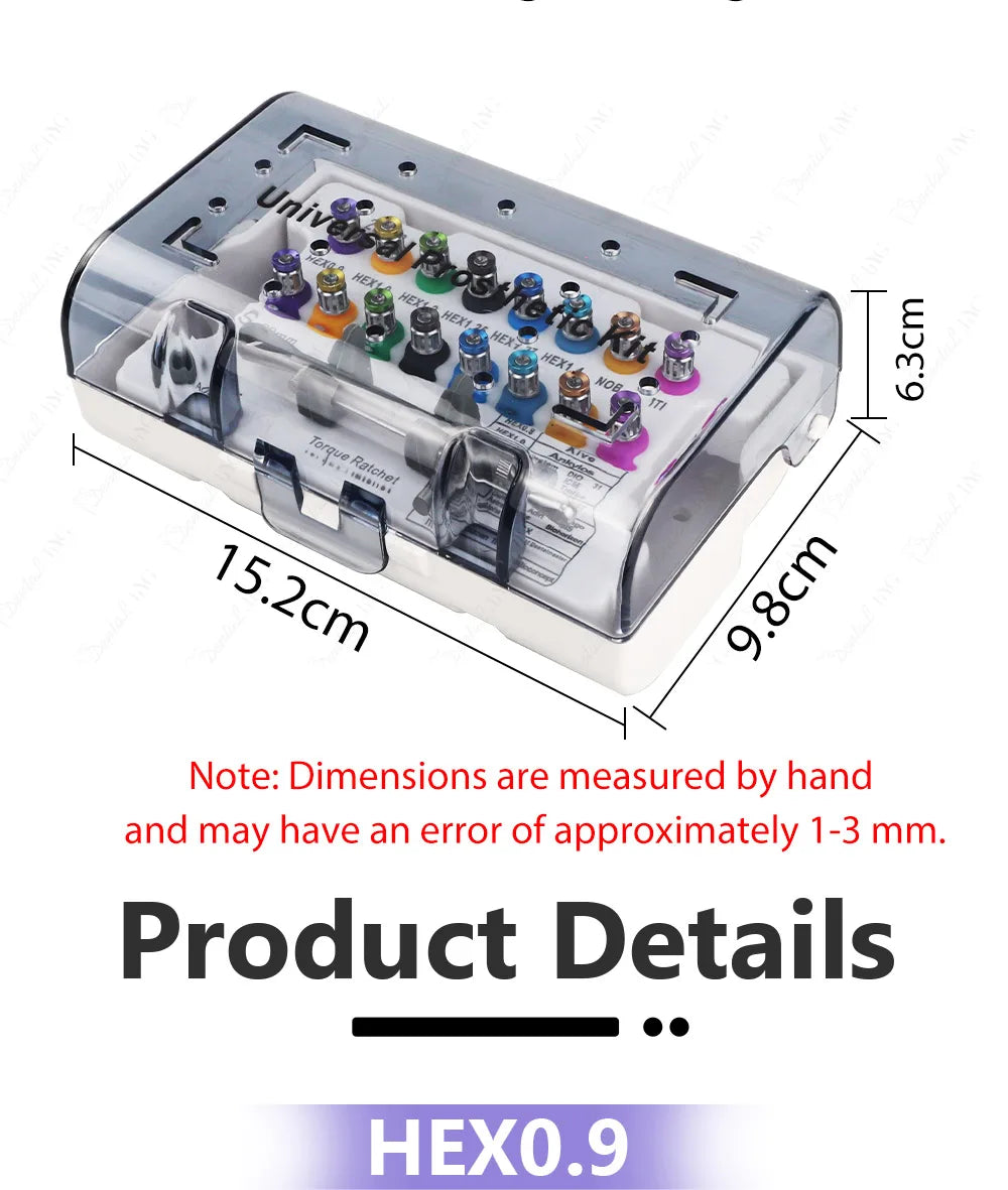 Implant Prosthodontic Driver Set with Adjustable Dental Torque Wrench, Listed 10-70 Ncm Range, Eight Short and Eight Long Drivers for Professional Review