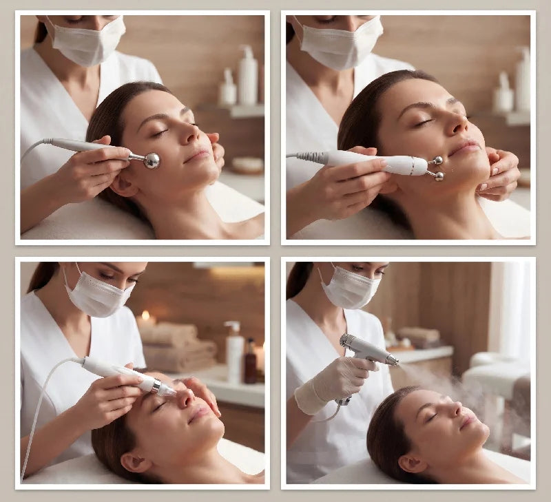 Touchscreen Hydro Facial Equipment with A/B/C Solution Tanks, Multi-Handpiece Beauty Machine References and 110v, 220v or DL Selection Labels
