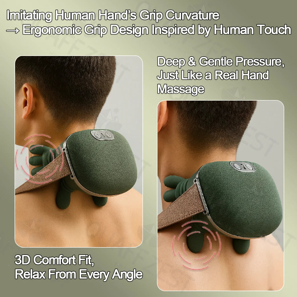Heated Kneading Neck and Shoulder Massager, Moss Green Wireless Shawl with Brushless Motor, Three Massage Levels, Two Heat Settings and 2000mAh Battery